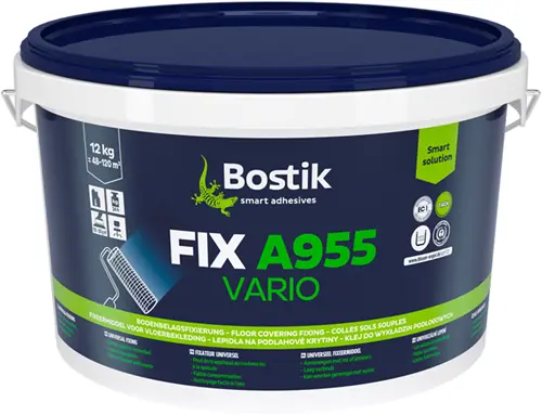 Bostik FIX A955 Vario acryllijm voor verwijderbare plaatsing van vinyl, dryback en tapijt 12kg